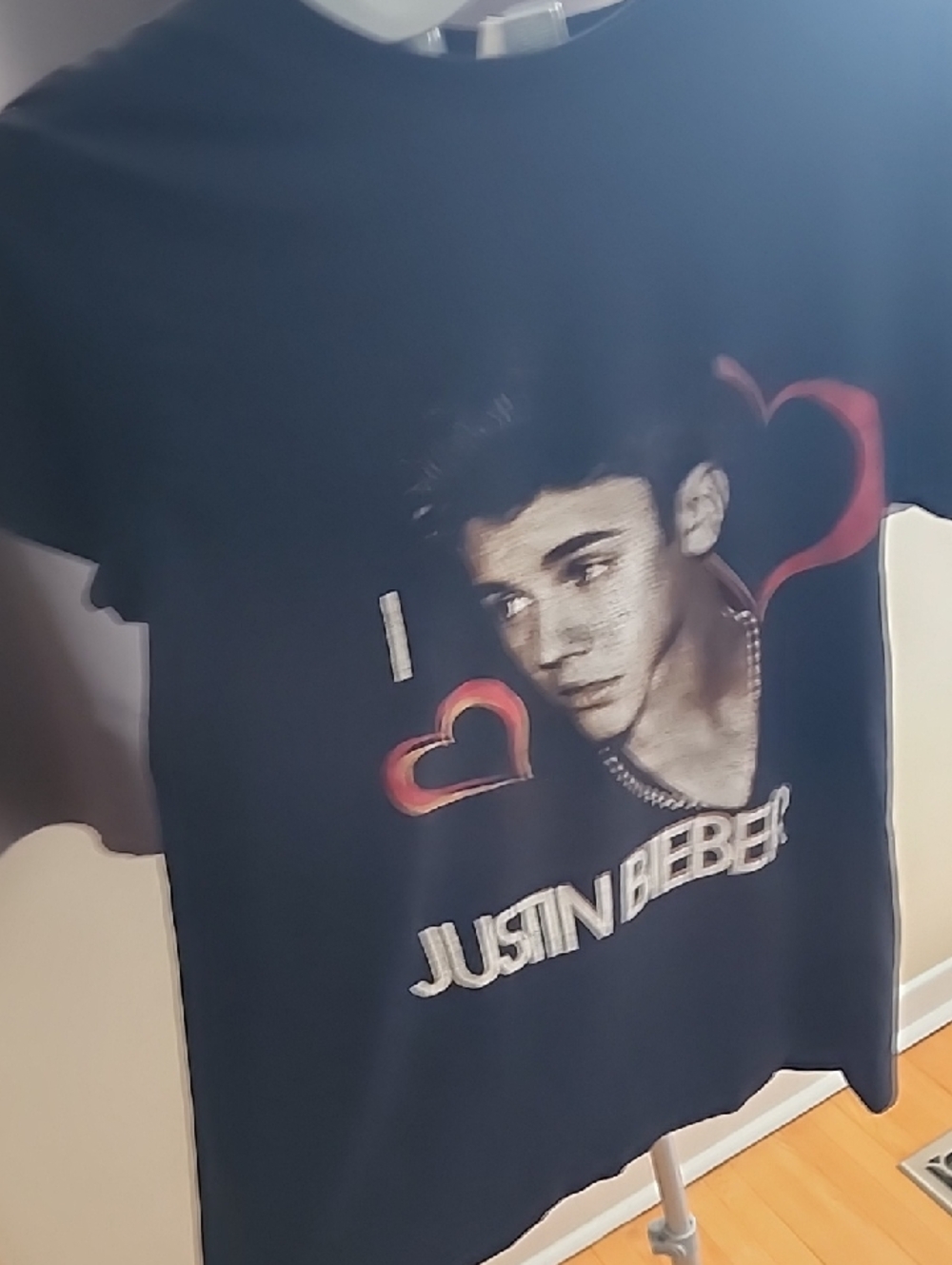 Justin Bieber Black Tee with Red Heart Graphics